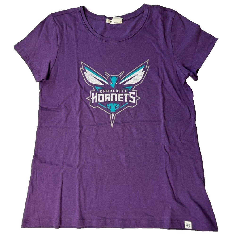 47 Brand NBA Charlotte Hornets Purple Short Sleeve Graphic Tee Womens Size Large